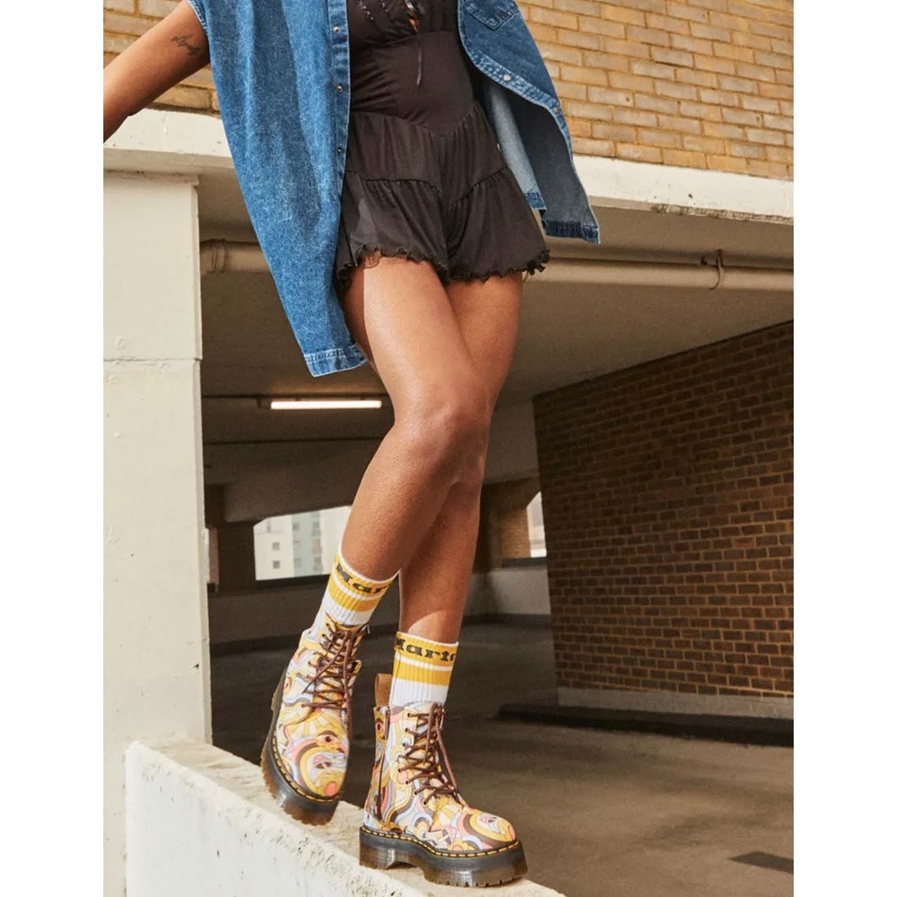 Unisex Size M5/W6 Dr. Martens Platform Boots Jadon Retro Ray Canvas Vegan Zipper